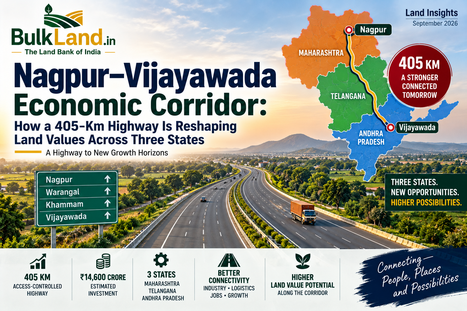 Nagpur-Vijayawada Economic Corridor — How a 405-Km Highway Is Reshaping Land Values Across Three States