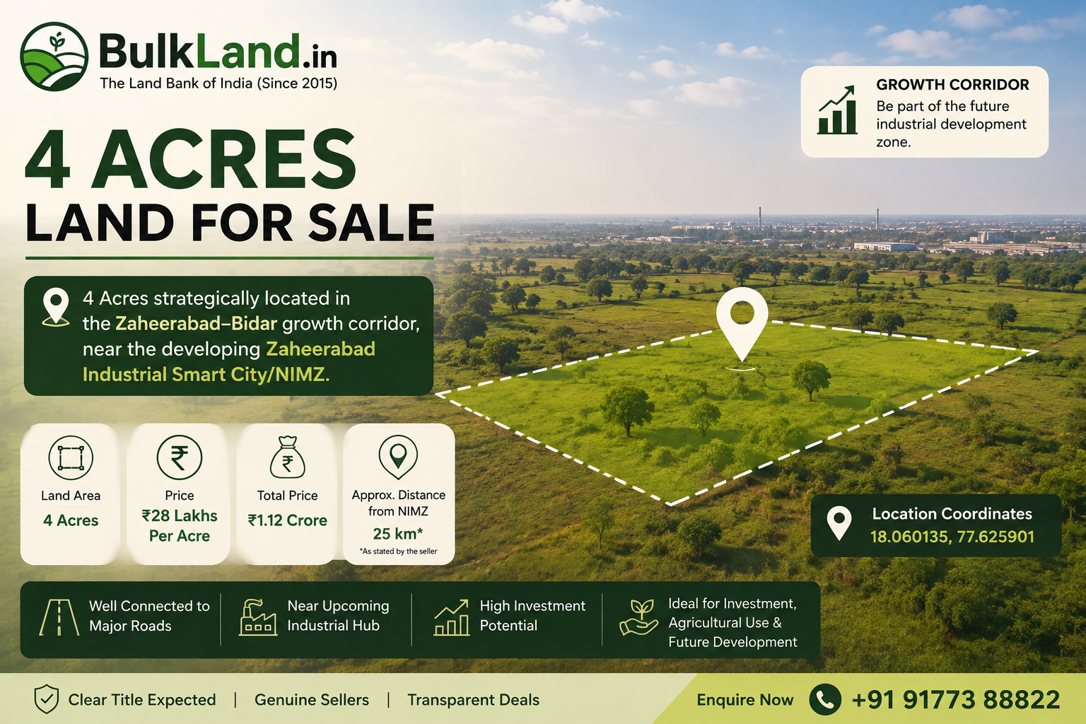 4 Acres Land for Sale – Zaheerabad–Bidar Growth Corridor