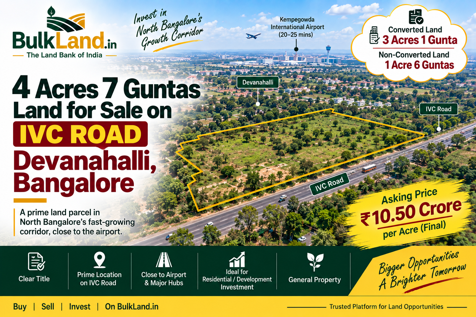 4 Acres 7 Guntas on IVC Road | 3 Acres 1 Gunta Converted | Shringarahalli, Devanahalli | ₹10.50 Cr/Acre